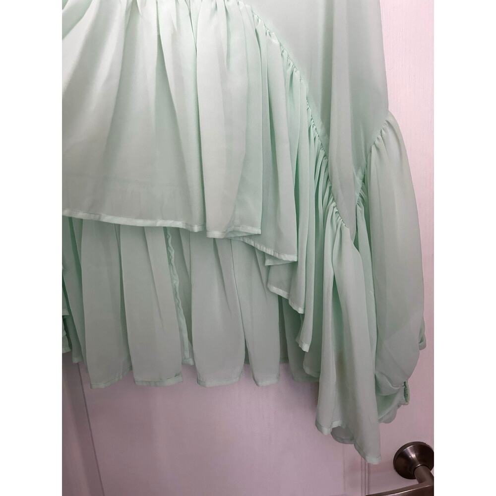 Anthropologie Mint Green Ruffle Crop Blouse - Picture 8 of 13